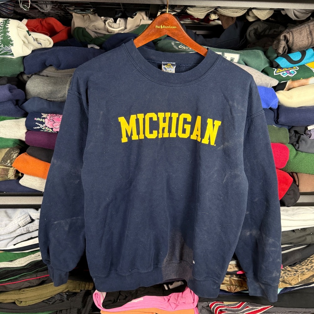 M Den Michigan Wolverines Crewneck Sweatshirt Mens Medium Navy Blue Collegiate
